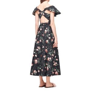 Rebecca Taylor Black Floral Cross-Back Midi Dress